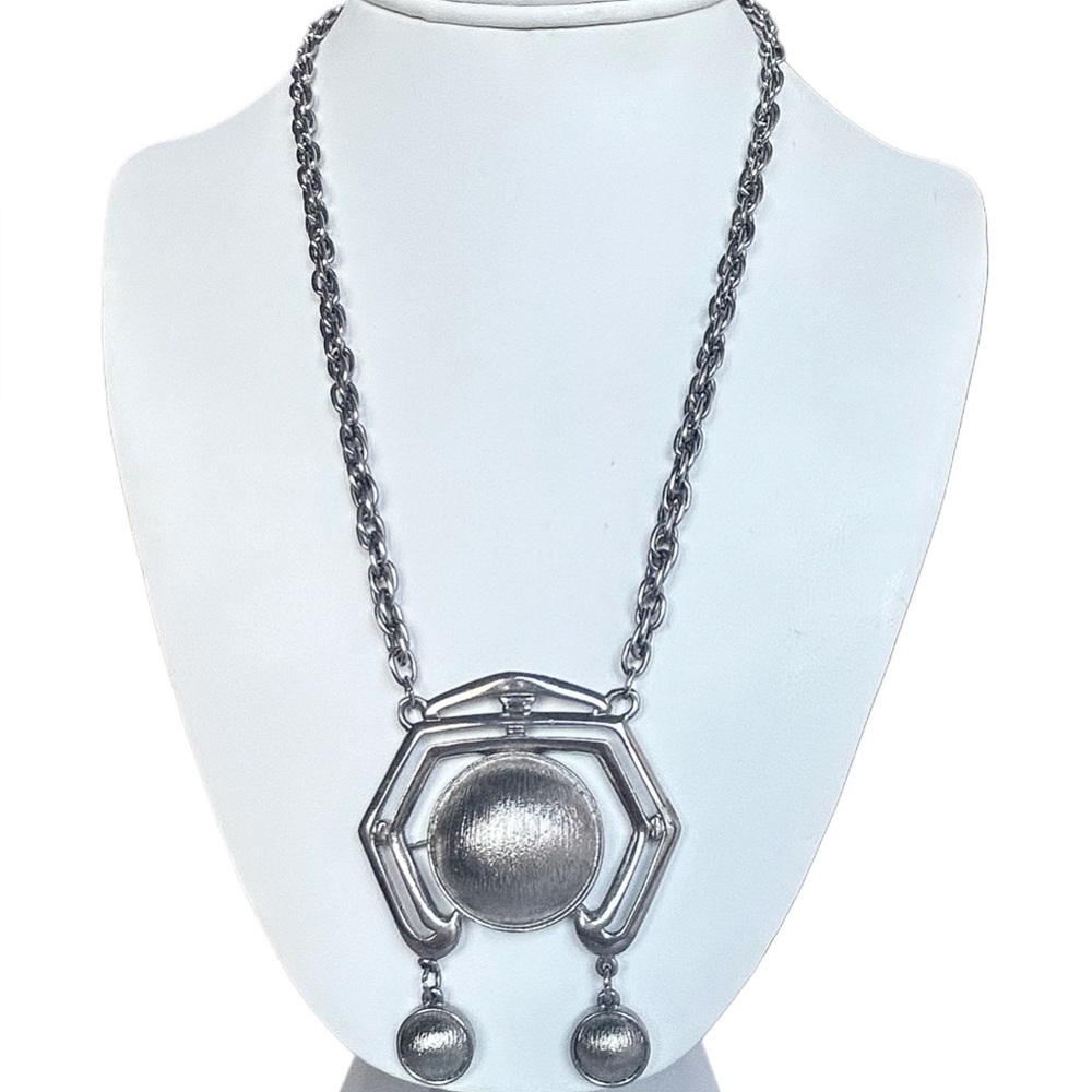 Vintage Signed LISNER Silver Modernist Geometric Articulated Statement Necklace